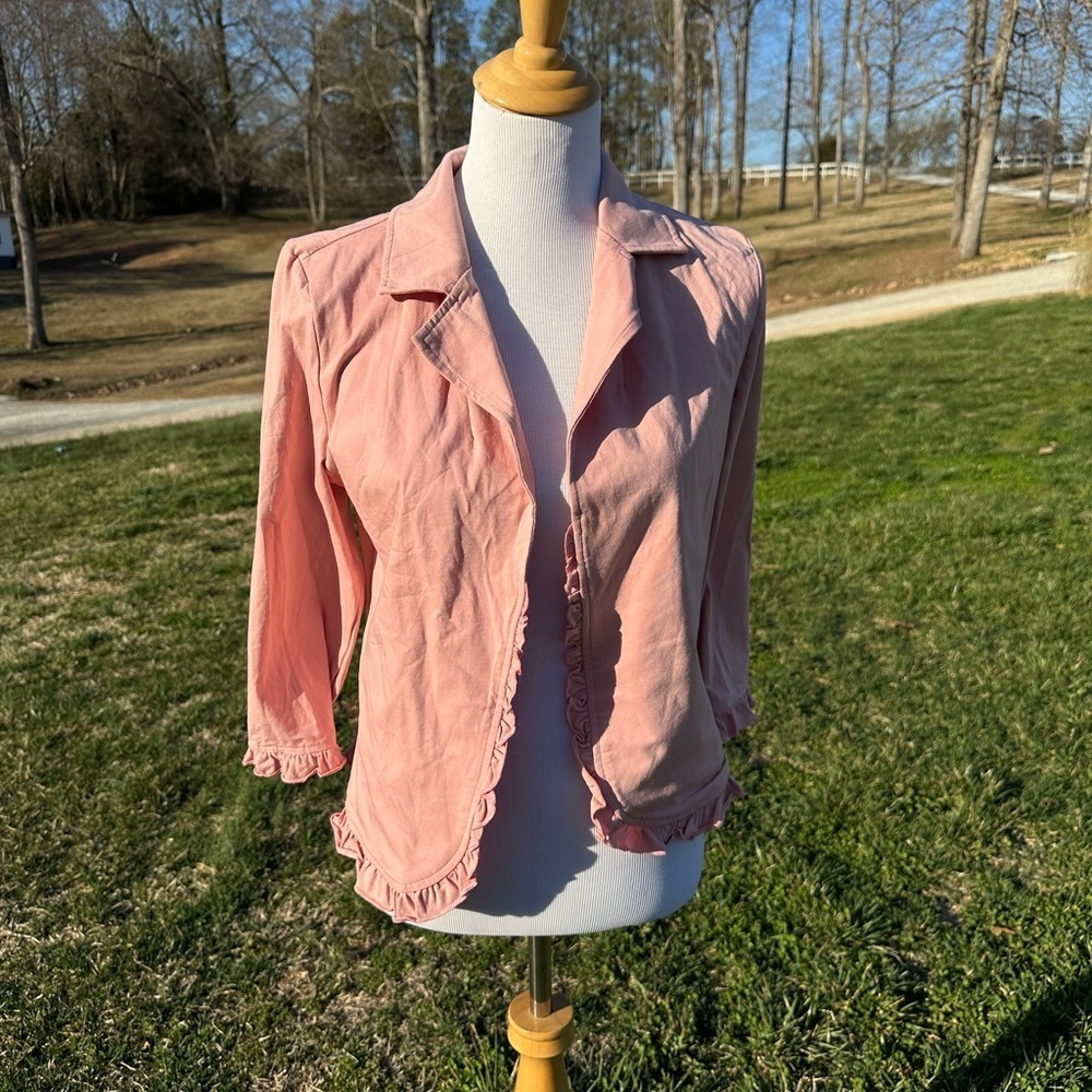 Grace Karin Pink Ruffled Blazer with Notched Collar